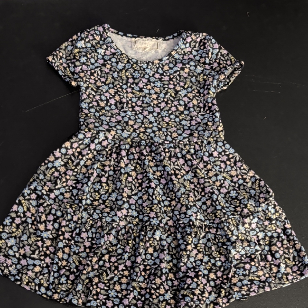 btween Kids Floral Dress - Black and Blue